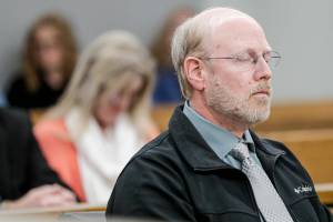 Kenneth Parker listens as his sentence is handed down Friday afternoon at the Snohomish County Superior Courthouse on April 1, 2022.  (Kevin Clark / The Herald)