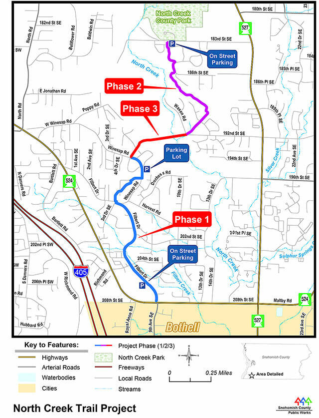 The first of three phases to build 2.42 miles of the North Creek Regional Trail between Bothell and Mill Creek is almost done. (Snohomish County)