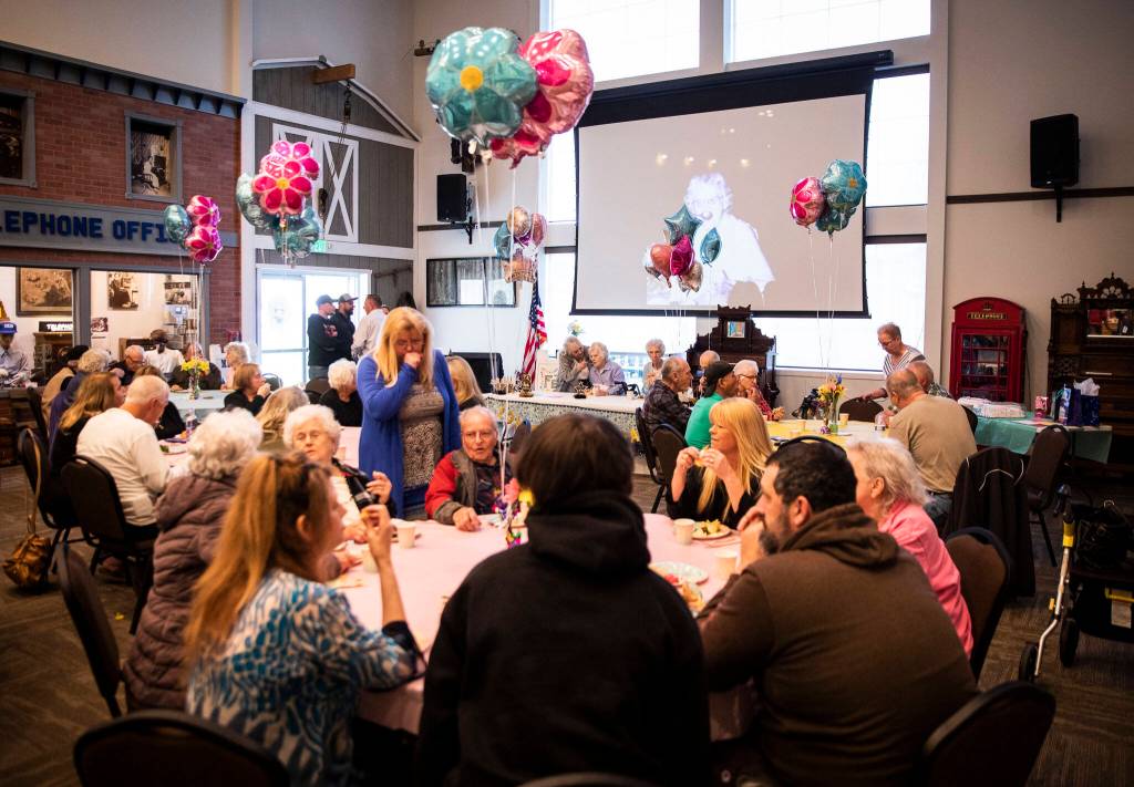 Friends and family packed the Marysville Historical Society on Armar Road for Ferne Ullestads party. (Olivia Vanni / The Herald)