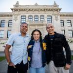 Siblings and alums Michael, Crystal and Garry Larson outside Everett High School. (Olivia Vanni / The Herald)