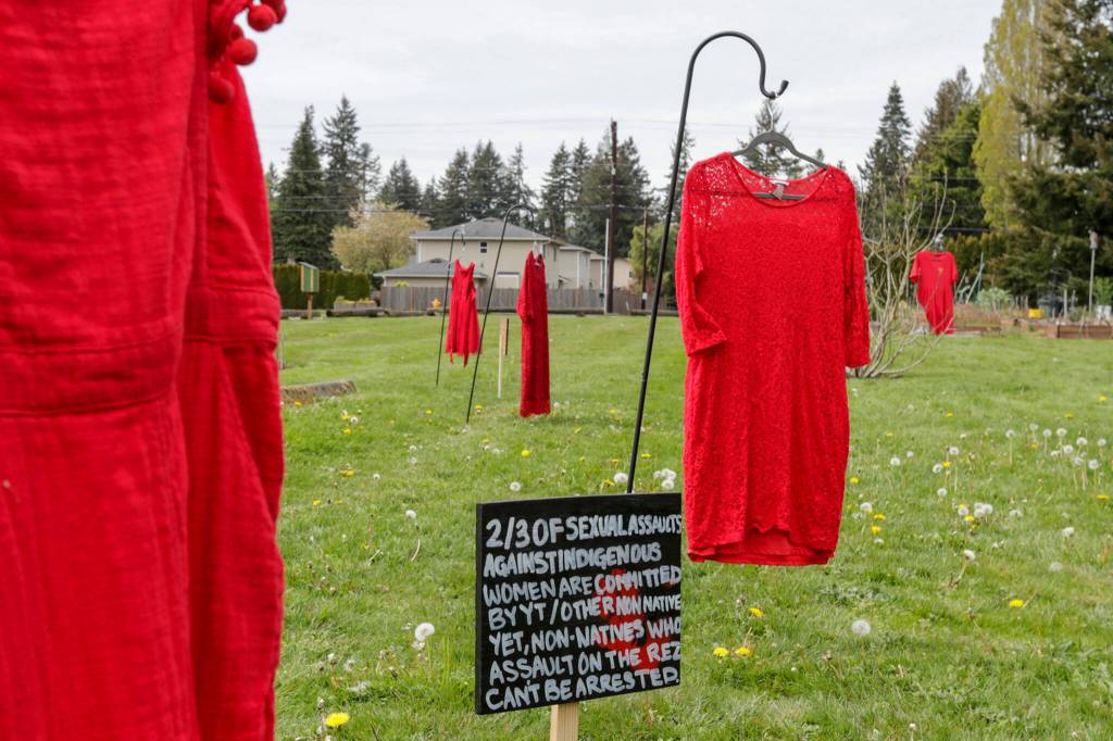 The Red Dress Project by Kyra Isaac at Edmonds Lutheran Church in Edmonds. (Kevin Clark / The Herald)