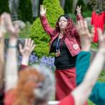 Pamela Bond shares the teaching during ‘A Day and Display of Remembrance for MMIWG2S’ at Edmonds Lutheran Church in Edmonds, Washington on May 4, 2022.  (Kevin Clark / The Herald)