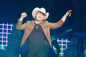 Justin Moore performs in concert during his "Hell On A Highway Tour" at The Bob Carpenter Center on Saturday, Feb. 3, 2018, in Newark, Del. (Photo by Owen Sweeney/Invision/AP)