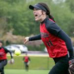 Snohomishs Evalyn Messina celebrates the closing out against Cascade High School Thursday afternoon at Phil Johnson Ballfields in Everett, Washington on May 5, 2022. The Panthers won 9-3 in a key matchup between two of the top teams in Wesco 3A/2A. (Kevin Clark / The Herald)