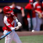Stanwoods Tryston Stephenson takes a swing against Meadowdale Saturday, May 14, 2022, during a 3A district matchup at Funko Field in Everett, Washington. (Ryan Berry / The Herald)
