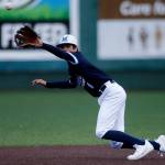 Meadowdales Nicholas Zardis nearly makes a play at shortstop against Stanwood Saturday, May 14, 2022, during a 3A district matchup at Funko Field in Everett, Washington. (Ryan Berry / The Herald)