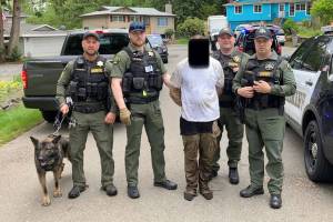 The Snohomish County Sheriff's Office released this redacted photo of a suspect in connection with a shooting after he was taken into custody Monday. (Snohomish County Sheriff)