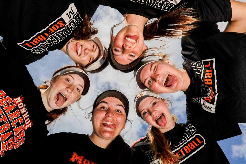 Jessi Mahler (top-left, clockwise), River Mahler, Emma Nagy, Scarlett Nagy, Anniston Oylear and Hadley Oylear have brought a tight-knit dynamic to the Bearcats. (Kevin Clark / The Herald)