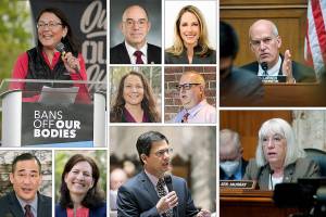 Top row (L-R): Rep. Suzan Del Bene, Sen. Keith Wagoner, Pierce County Auditor Julie Anderson, Rep. Rick Larsen. Center (L-R): Tamborine Borrelli, Bob Hagglund. Bottom (L-R): Secretary of State Steve Hobbs, Rep. Kim Schrier, Mark Miloscia, Sen. Patty Murray.