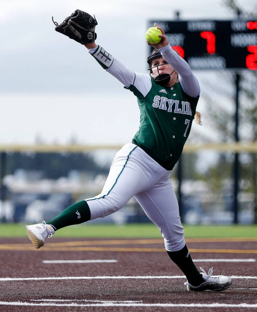 Skyline senior ace Ryan Grace struck out 24 of the 35 batters she faced. (Ryan Berry / The Herald)