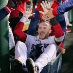Boston Red Soxs Trevor Story is congratulated after his second two-run home run of the night during the third inning of a game against the Seattle Mariners on Thursday at Fenway Park in Boston. (AP Photo/Charles Krupa)