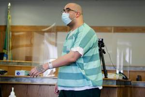 Lyon Torns enters the courtroom for his sentencing Wednesday afternoon in the Snohomish County Superior Courtroom in Everett, Washington on May 25, 2022.  (Kevin Clark / The Herald)