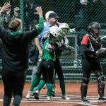 Roosevelt players celebrate after rallying from a late nine-run deficit to hand Snohomish a stunning 14-13 eight-inning loss in a Class 3A state quarterfinal Friday evening in Lacey. (Kevin Clark / The Herald)