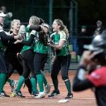 Roosevelt celebrates the change over and the chance to win against Snohomish during 3A quarter-final game Friday evening in Lacey, Washington on May 27, 2022.  The Panthers lost 14-13 in 8 innings. (Kevin Clark / The Herald)
