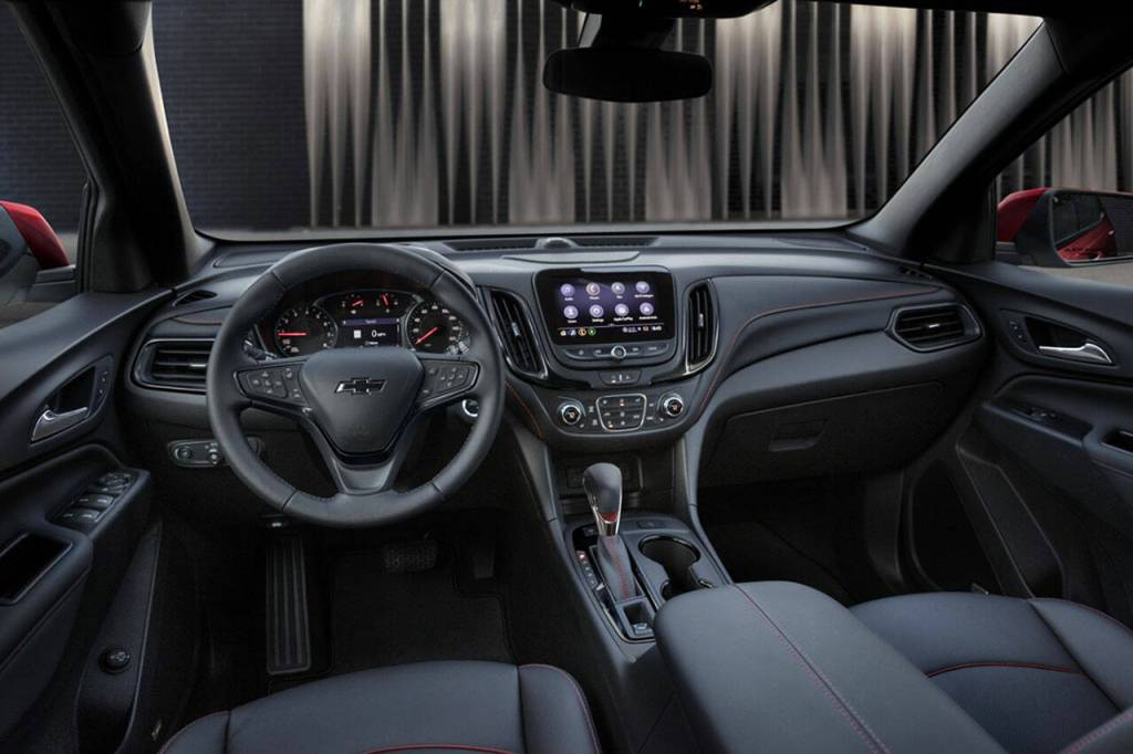 Highlights of the 2022 Chevrolet Equinox RS interior include black upholstery with red stitching and a unique sport-style shift knob. (Manufacturer photo)