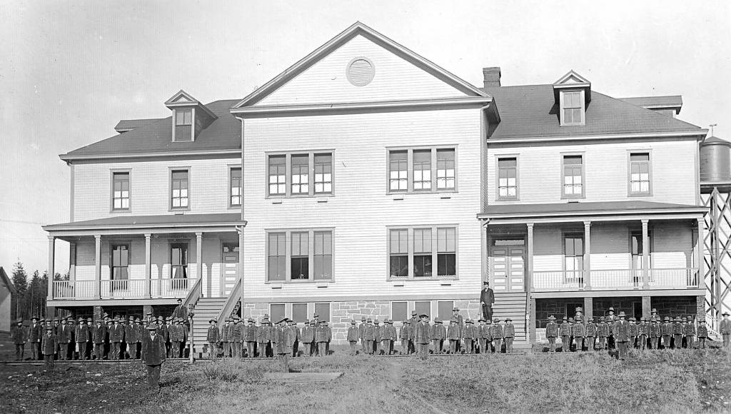 Native American students at the U.S. governments Tulalip Indian School were subjected to a military-like schedule and violent punishment for speaking their native language. (Courtesy of Hibulb Cultural Center)