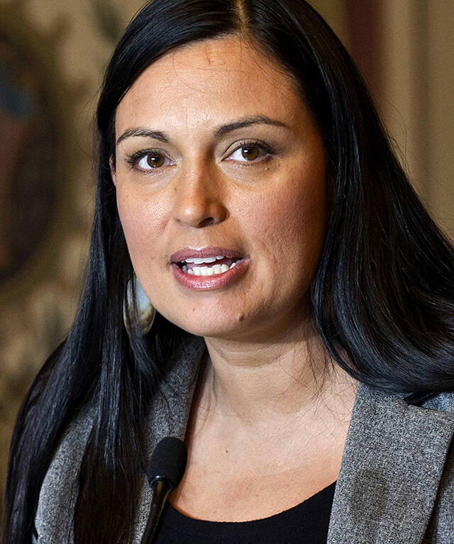 Deborah Parker, former vice chairwoman of the Tulalip Tribes Board of Directors, speaks at a 2012 Washington, D.C., press conference related to the Violence Against Women Act. (Photo courtesy of U.S. Sen. Patty Murrays office)