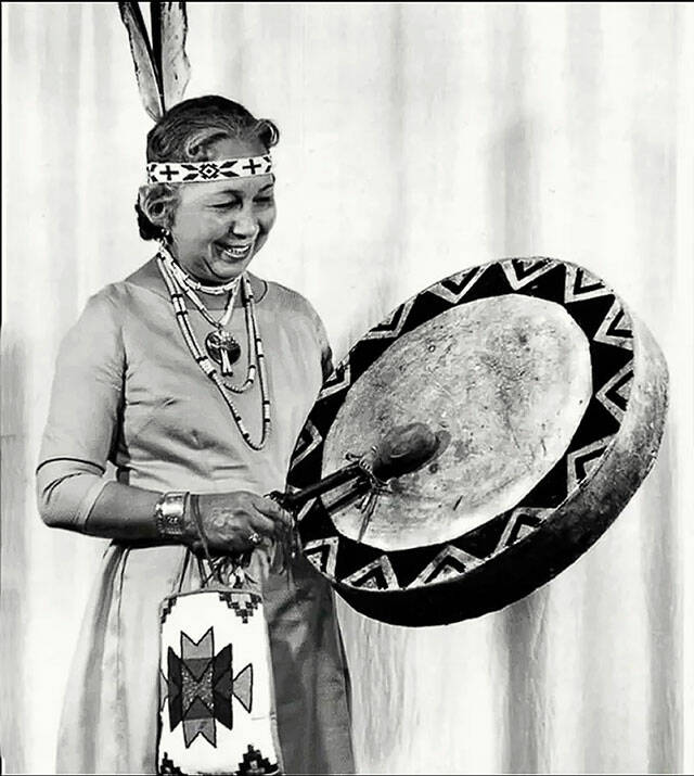 Harriette Shelton Dover, a survivor of the federal boarding school for Indigenous children in Tulalip, was credited with restoring the annual Salmon Ceremony and fighting for fishing rights. (Courtesy of Hibulb Cultural Center)