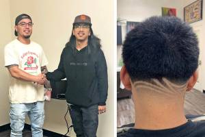 Ryan Laurente and Michael Salazar (left) opened their barbershop Split the Guard in Everett's Executive Beauty Suites during the pandemic, and have seen continued growth in their business since then.