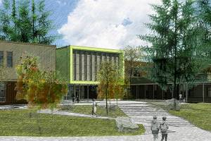 Rendering of the front entrance of Spruce Elementary School in Lynnwood. (Edmonds School District)