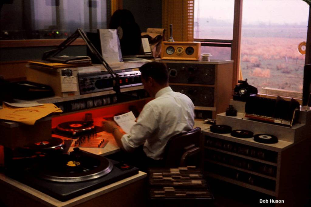 Bob Huson at KRKO Studio A on Larimer Road in 1960. (Bob Huson / KRKO Archives)