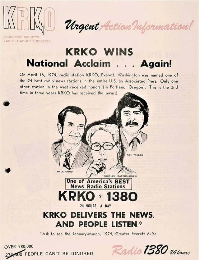 Caricatures of Dale Good, Shirley Bartholomew, Ken Taylor Caricatures in 1972. (KRKO Archives)