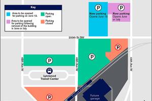 Some parking spaces at the Lynnwood Transit Center have closed and will remain so through spring 2023. New parking opened north of 200th Street SW and west of 44th Avenue W. (Sound Transit)