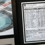 The game report from Vaughan Rodys 1,232nd and final NHL game hangs on a wall in his home June 6 in Lake Stevens. (Ryan Berry / The Herald)