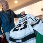 Vaughan Rody shows off two jerseys he plans to display in his home  those of Dustin Brown and Jamie Benn, both of whom Rody said he regarded highly  on June 6 at his home in Lake Stevens. (Ryan Berry / The Herald)