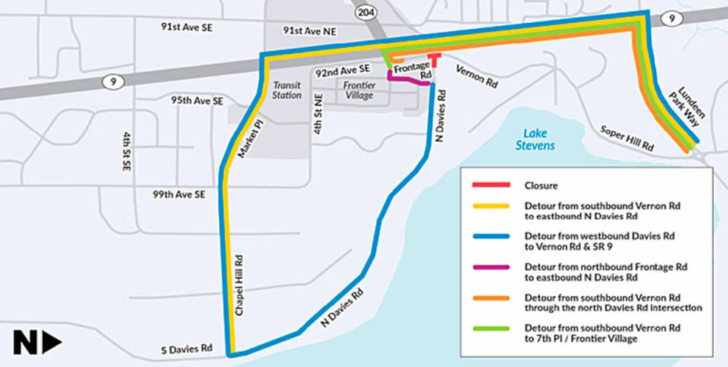 Drivers will need to take a detour this summer during work near the intersection of Highways 9 and 204 in Lake Stevens. (Washington State Department of Transportation)