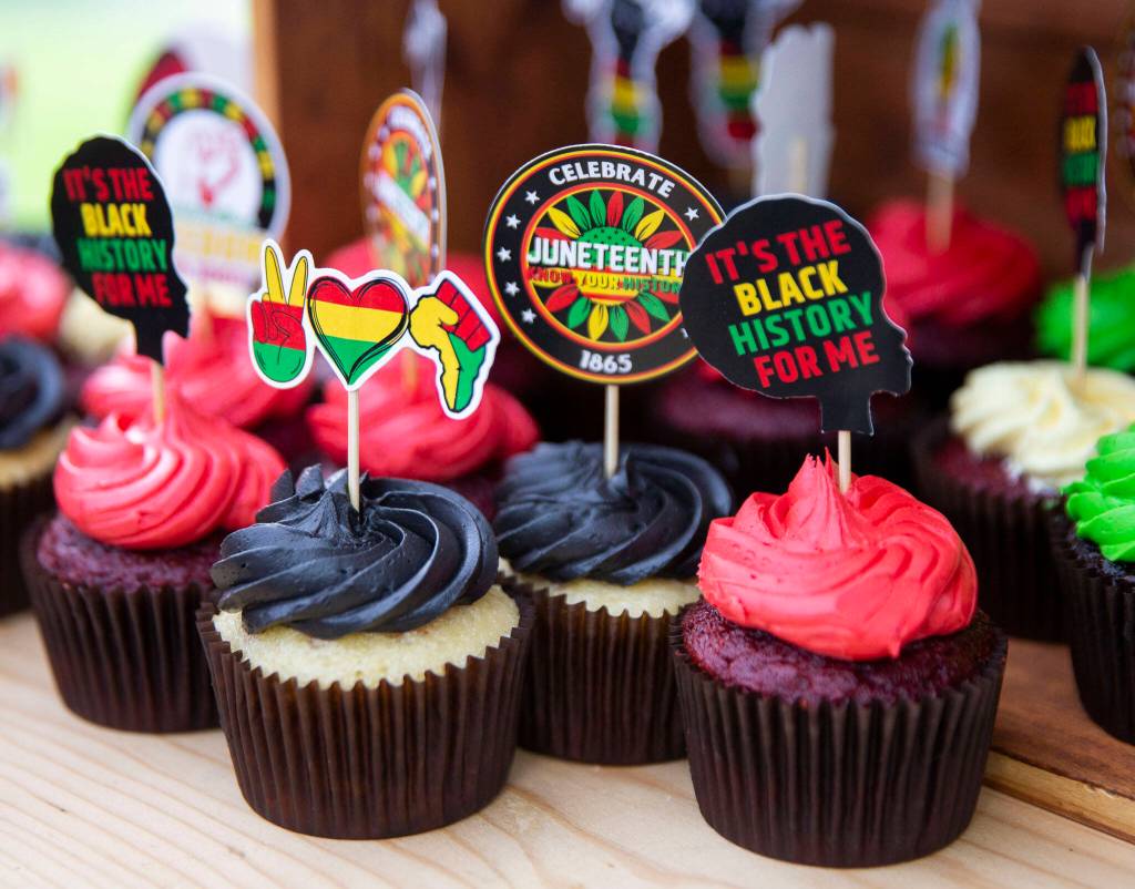 Juneteenth themed cupcakes at the Monroe Juneteenth celebration Saturday. (Olivia Vanni / The Herald)