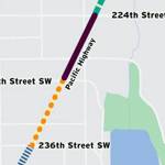 Edmonds is overhauling Highway 99's feel and look. Starting in June, work will begin to remove the center left turn lane and replace it with a 20-inch tall curb median with trees and left-turn pockets. (Edmonds)