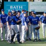 The Everett Merchants gather on the field before the beginning of a game against the Seattle Blackfins on Wednesday, June 22, 2022, at Funko Field in Everett, Washington. (Ryan Berry / The Herald)