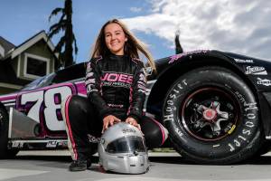 Haley Constance, 17, is an up-and-comer at Evergreen Speedway. Photographed in Snohomish, Washington on June 16, 2022. (Kevin Clark / The Herald)