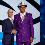 Paolo Banchero, right, poses for a photo with NBA Commissioner Adam Silver after being selected as the number one pick overall by the Orlando Magic in the NBA basketball draft, Thursday, June 23, 2022, in New York. (AP Photo/John Minchillo)