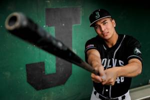 Jackson senior slugger Dominic Hellman has committed to University of Oregon. Hellman finished the season with a batting average of .562 and eight home runs. Photographed in Mill Creek, Washington on June 17, 2022. (Kevin Clark / The Herald)