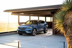 The 2022 Volvo C40 Recharge can be plugged in at home, using a 110-volt or 220-volt
outlet. (Volvo)