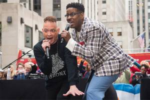Kid 'n Play members Christopher "Kid" Reid, left, and Christopher "Play" Martin perform on NBC's "Today" show during the "I Love The 90's" morning concert at Rockefeller Plaza on Friday, April 29, 2016, in New York. (Photo by Charles Sykes/Invision/AP)