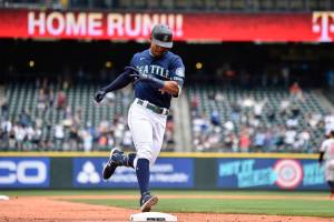 Seattle Mariners' Julio Rodriguez rounds the bases after hitting a two-run home run against the Baltimore Orioles during the fourth inning of a baseball game, Wednesday, June 29, 2022, in Seattle. (AP Photo/Caean Couto)