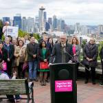 Washington Gov. Jay Inslee speaks Tuesday at a rally at a park overlooking Seattle. Inslee said that Washington would remain a pro-choice state and that women would continue to be able to access safe and affordable abortions. (AP Photo/Ted S. Warren)