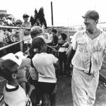 Max Patkin, the Clown Prince of Baseball, visits Everett Memorial Stadium. (Dan Bates / The Herald)