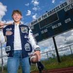 Jacob Erickson, a three-sport athlete at Glacier Peak High School and Boys Athlete of the Year, stands at his home football field on Thursday, July 7, 2022, in Snohomish, Washington. (Ryan Berry / The Herald)