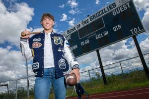 Jacob Erickson, a three-sport athlete at Glacier Peak High School and Boys Athlete of the Year, stands at his home football field on Thursday, July 7, 2022, in Snohomish, Washington. (Ryan Berry / The Herald)