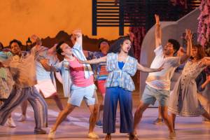 7057: Lisa Estridge* as Donna Sheridan with the cast in Village Theatre’s Mamma Mia! Photo by Gabriel Corey.