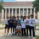 The Everett High School boys basketball team poses for a photo on the Harvard University campus in Cambridge, Massachusetts. (Photo courtesy of Bobby Thompson)
