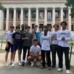 The Everett High School boys basketball team poses for a photo on the Harvard University campus in Cambridge, Massachusetts. (Photo courtesy of Bobby Thompson)