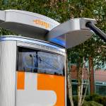 The Snohomish County PUD recently installed two electric vehicle fast chargers adjacent to public parking stalls on the north side of the Electric Building.