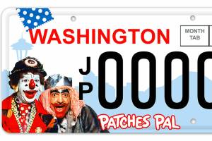 J.P. Patches and Gertrude on the new Patches Pal state specialty license plate. (Submitted photo)