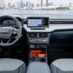 An 8-inch touchscreen infotainment system with Android Auto and Apple CarPlay is standard on all Ford Maverick models. The hybrid XLT interior is shown here. (Ford)