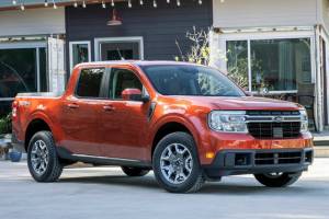 The 2022 Ford Maverick has five-passenger seating. The all-wheel-drive Lariat model is shown here. (Ford)